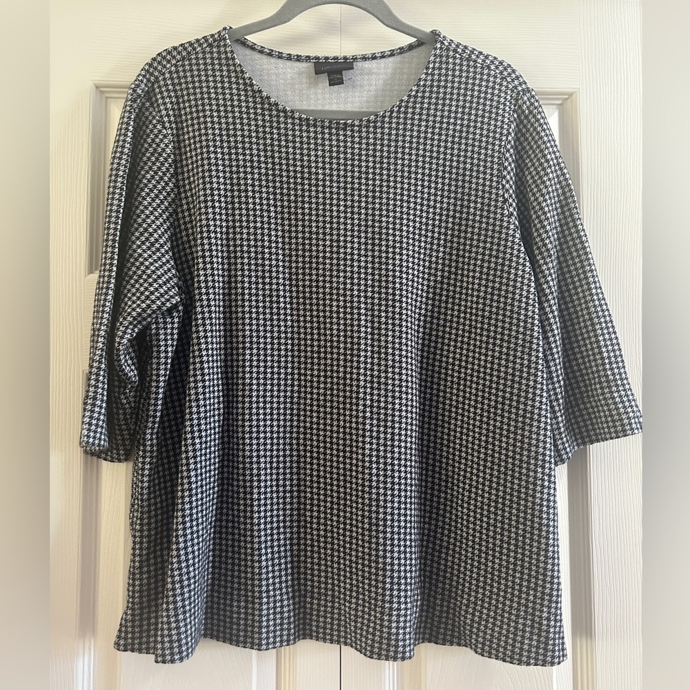 J. Jill Wearever Collection Shirt Size 1X Black White houndstooth 3/4 Sleeve